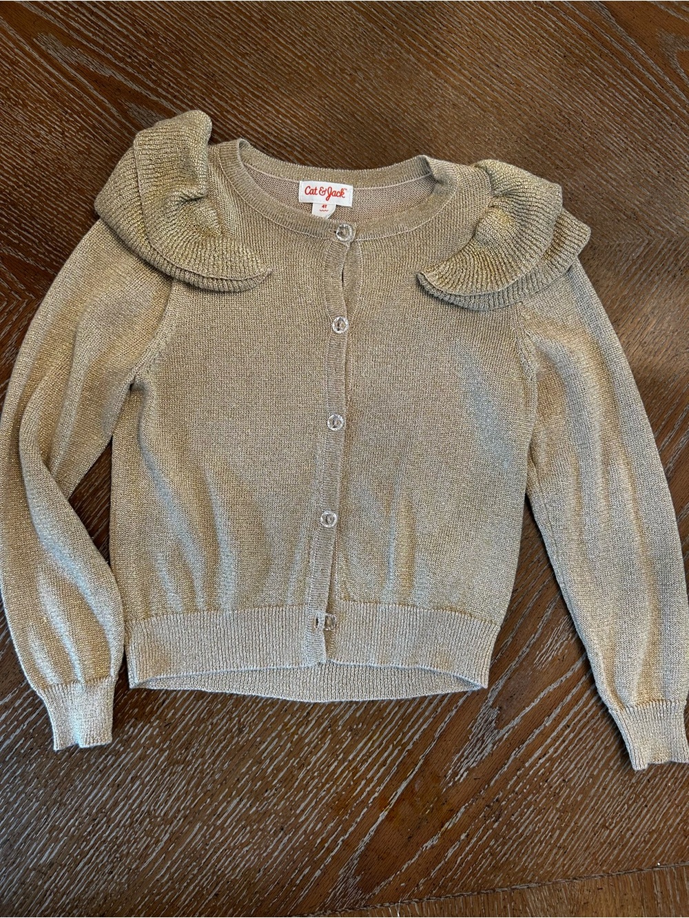 Cat & Jack Metallic Gold Ruffle-Trim Cardigan